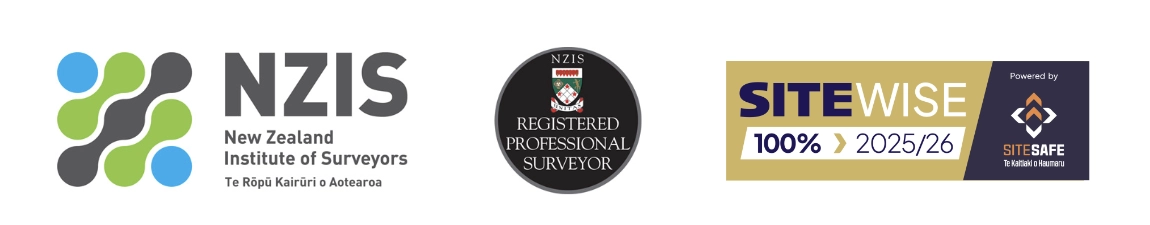 NZIS – New Zealand Institute of Surveyors, Registered Professional Surveyor, and SiteWise accreditations